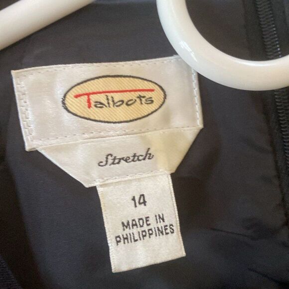 Talbots Navy Sheath Dress Gold Belt Detail Stretch Crepe Career Work Size 14 - Picture 4 of 7